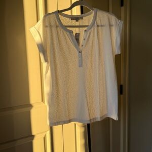 LOFT White Henley Tee Gold Button Short Sleeve Top XS NWT